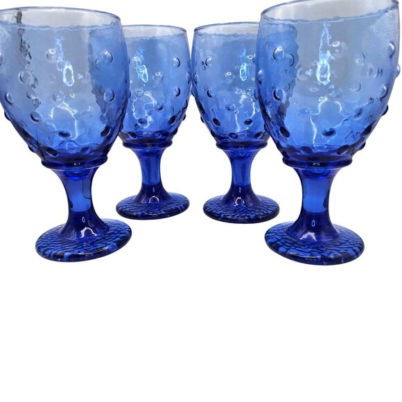 Libbey Hobnail Cobalt Blue Glass Goblets Set Of 4 Unique Textured Drinkware - Picture 6 of 12